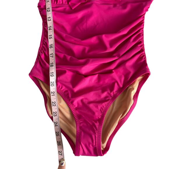 J.Crew Radiant Fuchsia Pink Ruched Ruffle One Piece Swimsuit Women’s Size 8 NWT - Picture 3 of 9